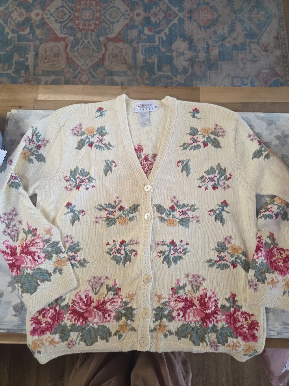 Vintage Talbots Embroidered Flower Cottage Core Cardigan Petite Small Oversized